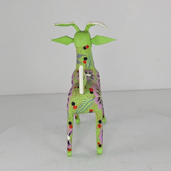 Handcrafted Green Floral Alebrije Deer Goat Figurine By Juan Hernandez Cruz - Picture 5 of 8